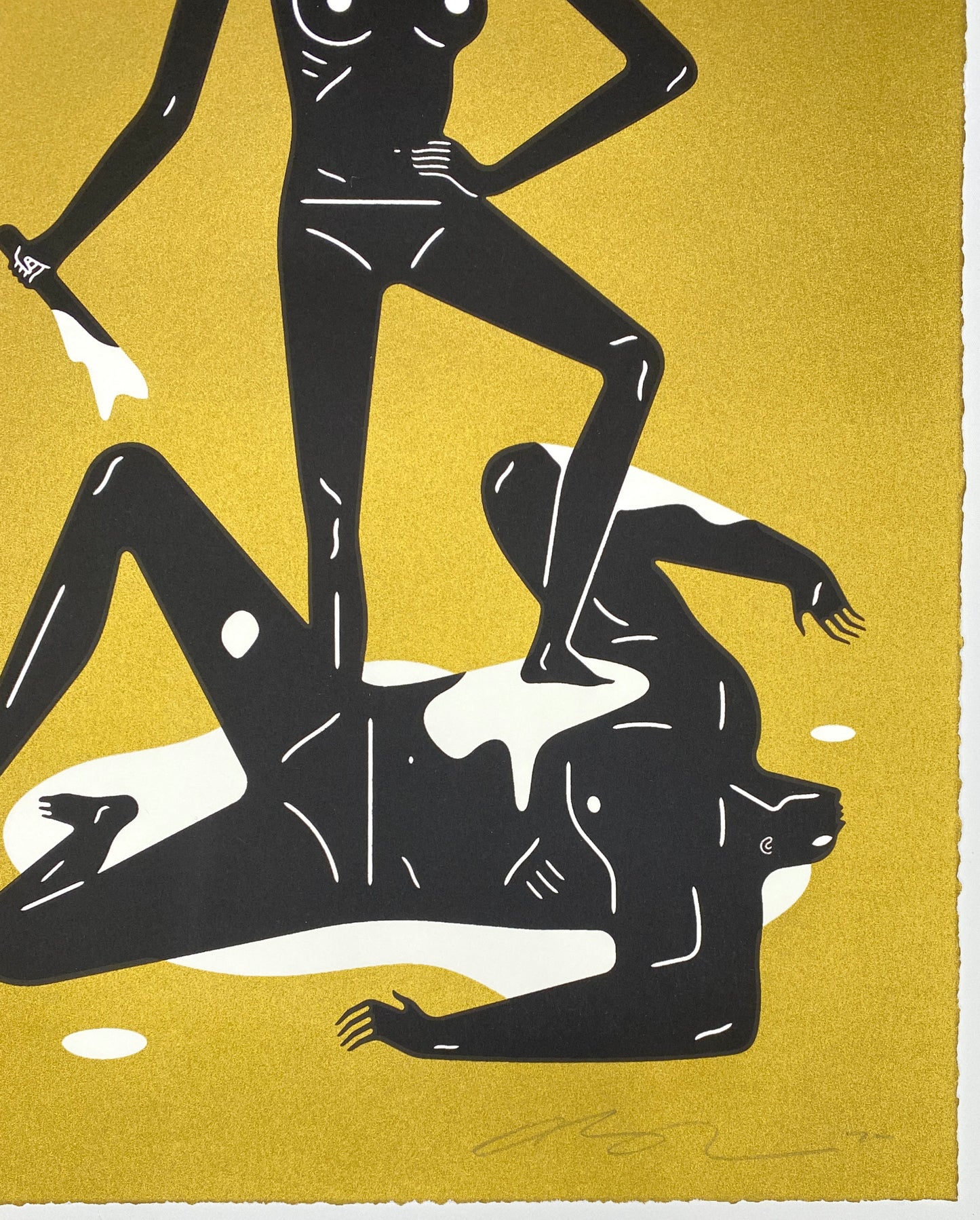Cleon Peterson The Naked Man and Woman in gold. Bottom right corner showing artist signature