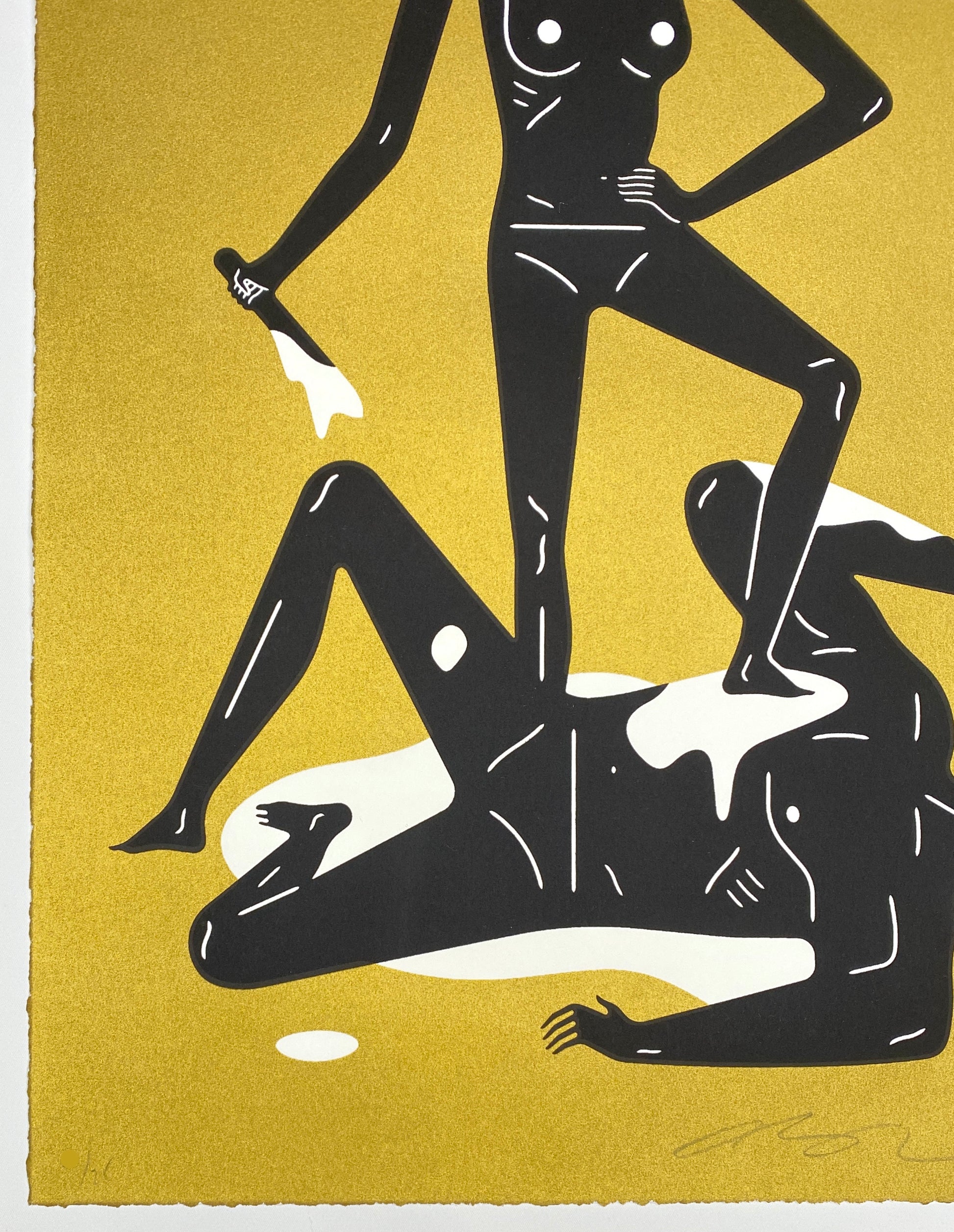 Cleon Peterson The Naked Man and Woman in gold. Bottom left corner showing edition number