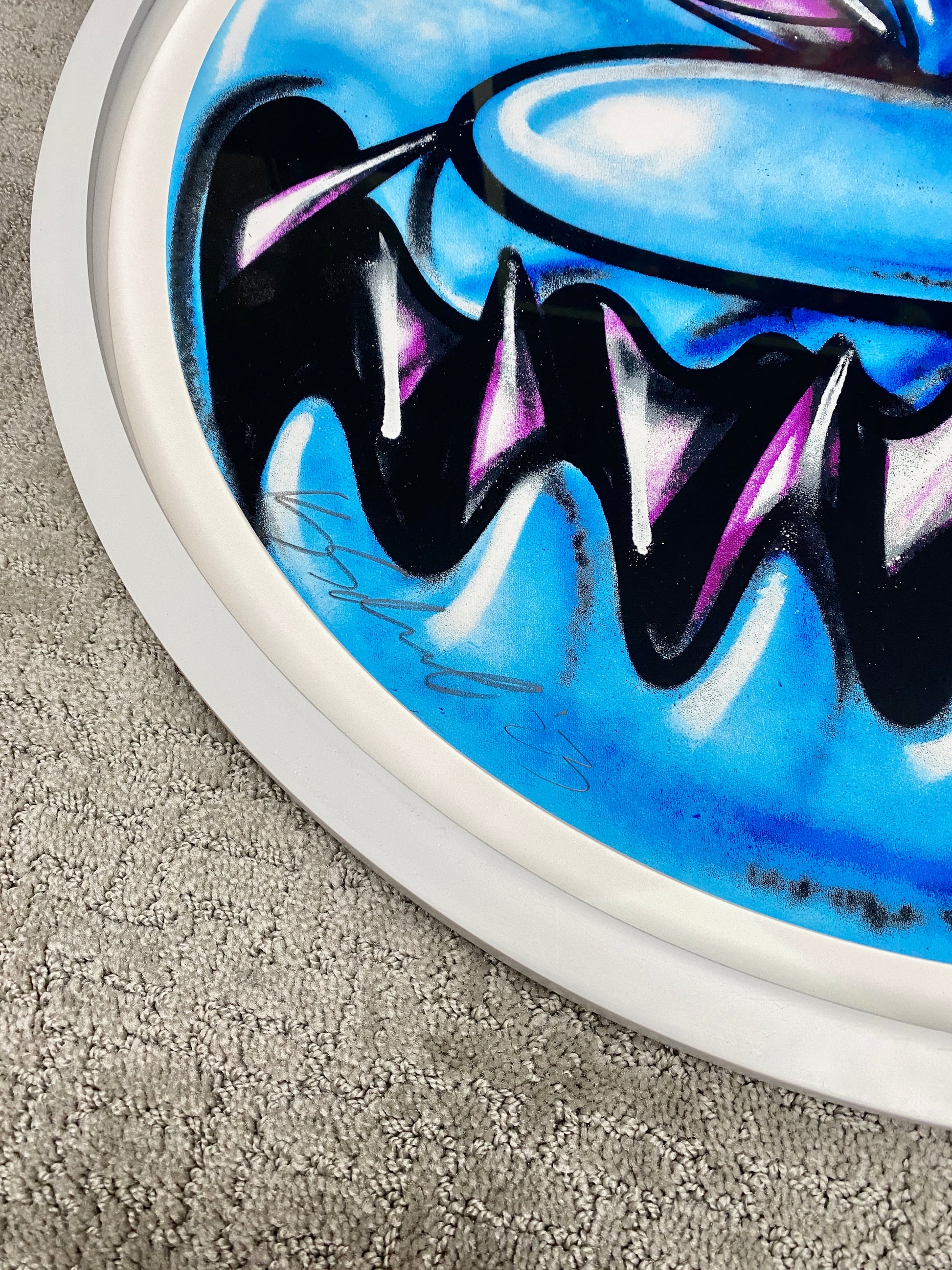 Kenny Scharf BLUESTER artist's signature close-up