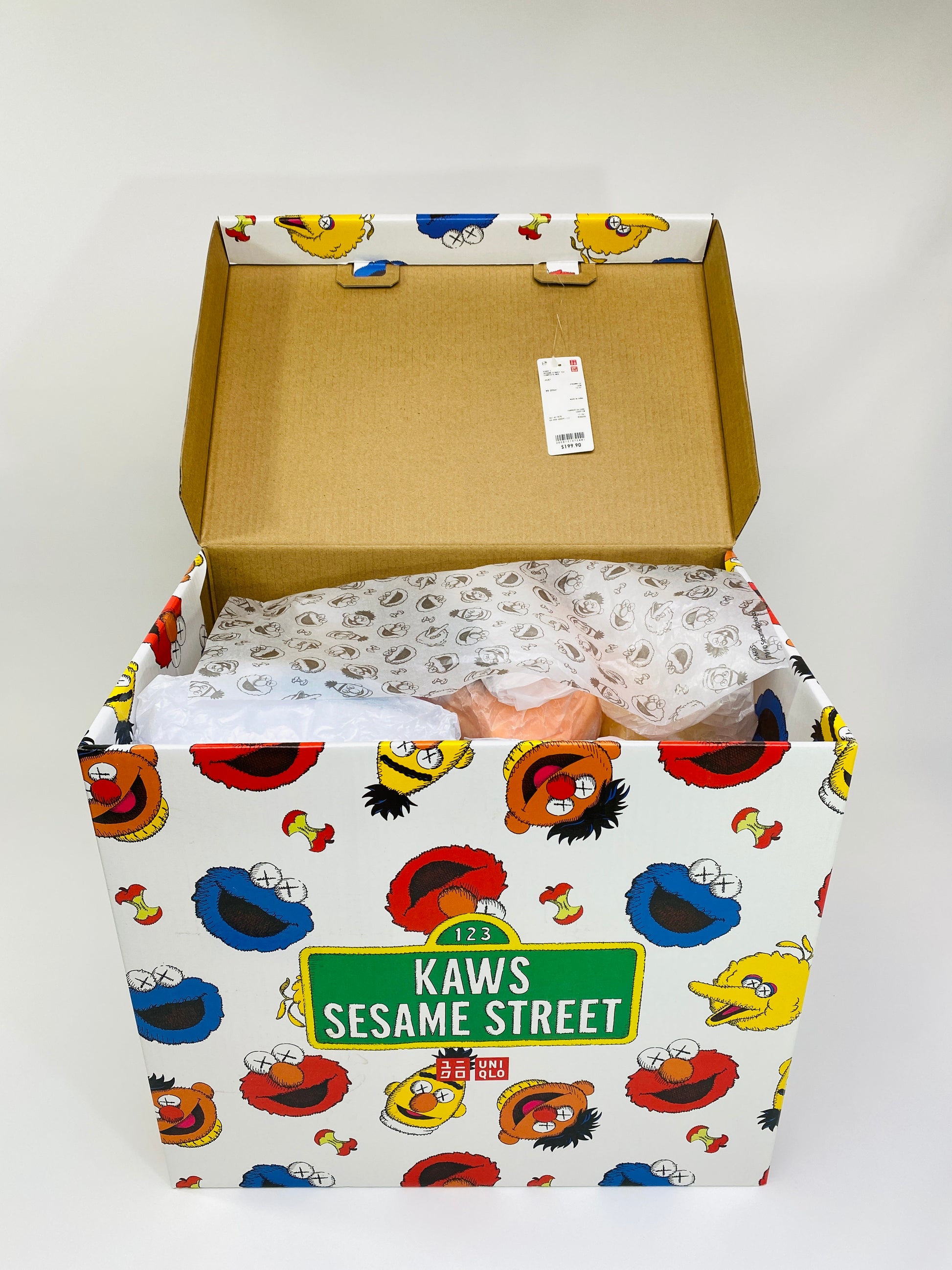 KAWS Uniqlo Sesame Street Plush Toy Box Open