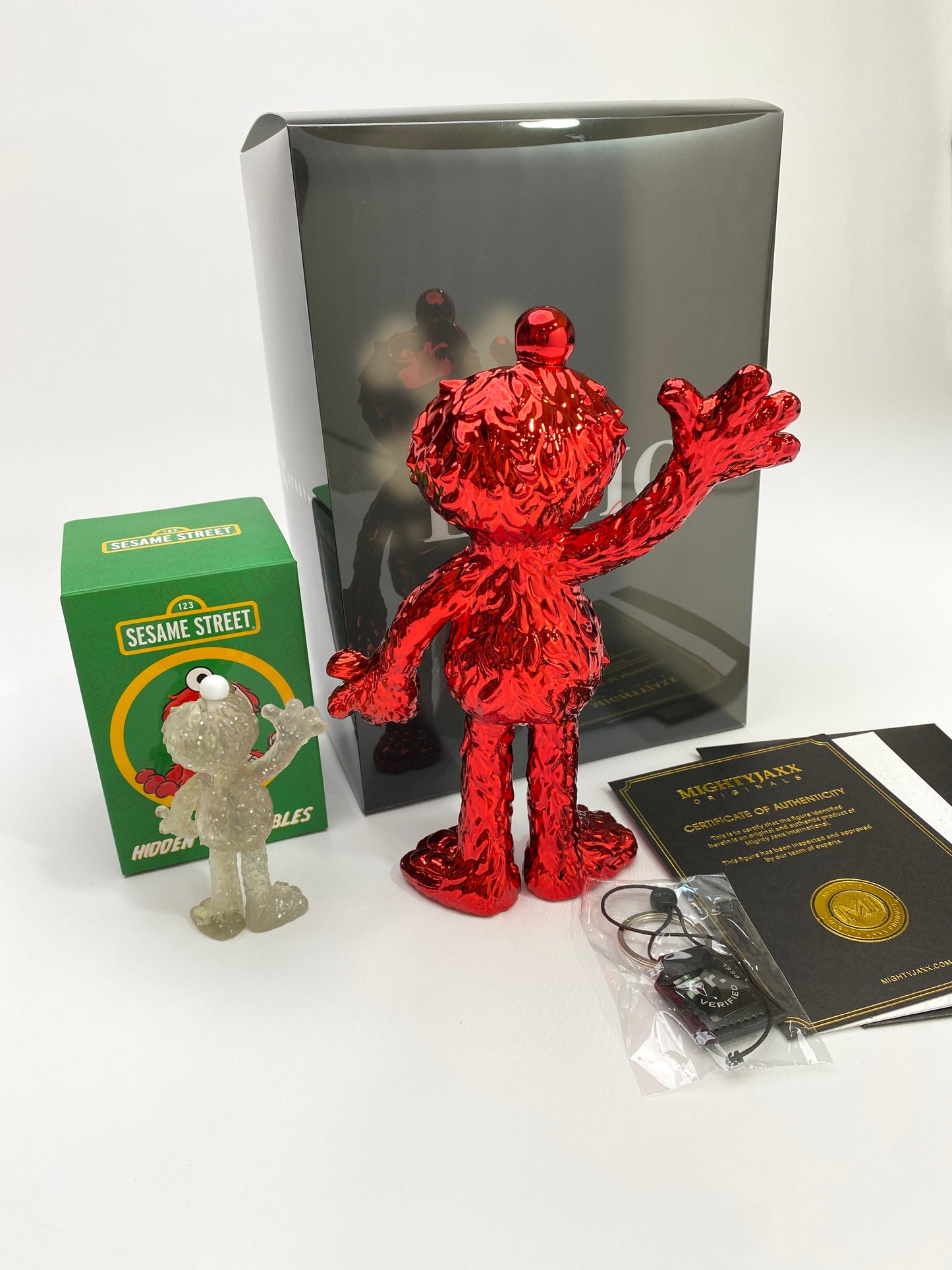 Mighty Jaxx XXRay Jason Freeny Elmo Chrome Red and Clear Glitter Vinyl Back